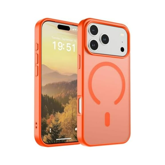 ZHU997 Magnetic for iPhone 17 Pro Case (Compatible with MagSafe)(Military Grade Drop Protection) Translucent Matte Shockproof with Anti-Fingerprint Phone Cover 2025,Orange