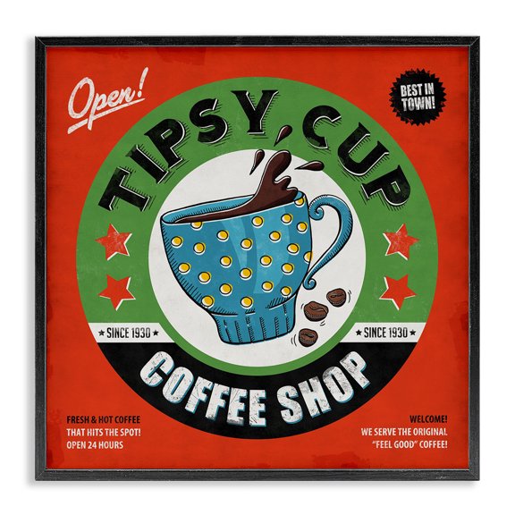 Stupell Industries Traditional Coffee Shop Vintage Comic Book Design Black Framed Giclee Art, 12 x 12, by Estera Kecek