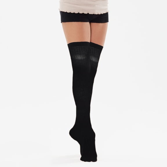 OUNONA Women Girls Winter Wool Thigh High Socks Thickened Warm Stockings Over the Knee Socks (Black)