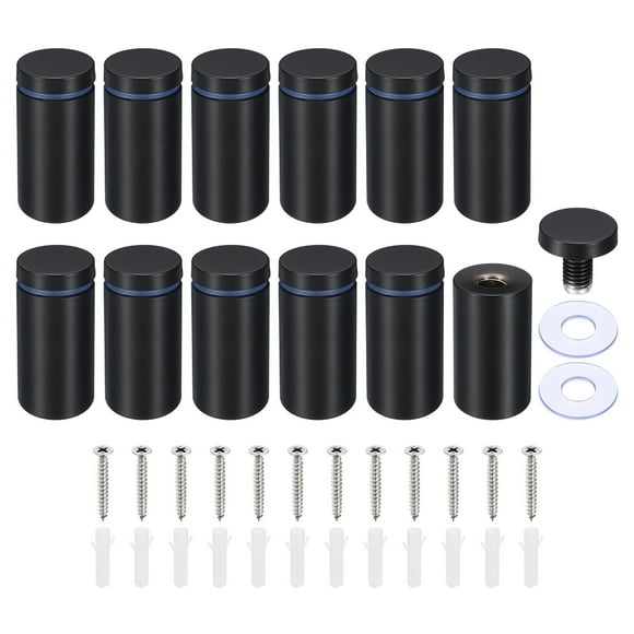 Unique Bargains 1 x 2 Inch Sign Standoff Screws, 12 Set Stainless Steel Wall Standoff, Black