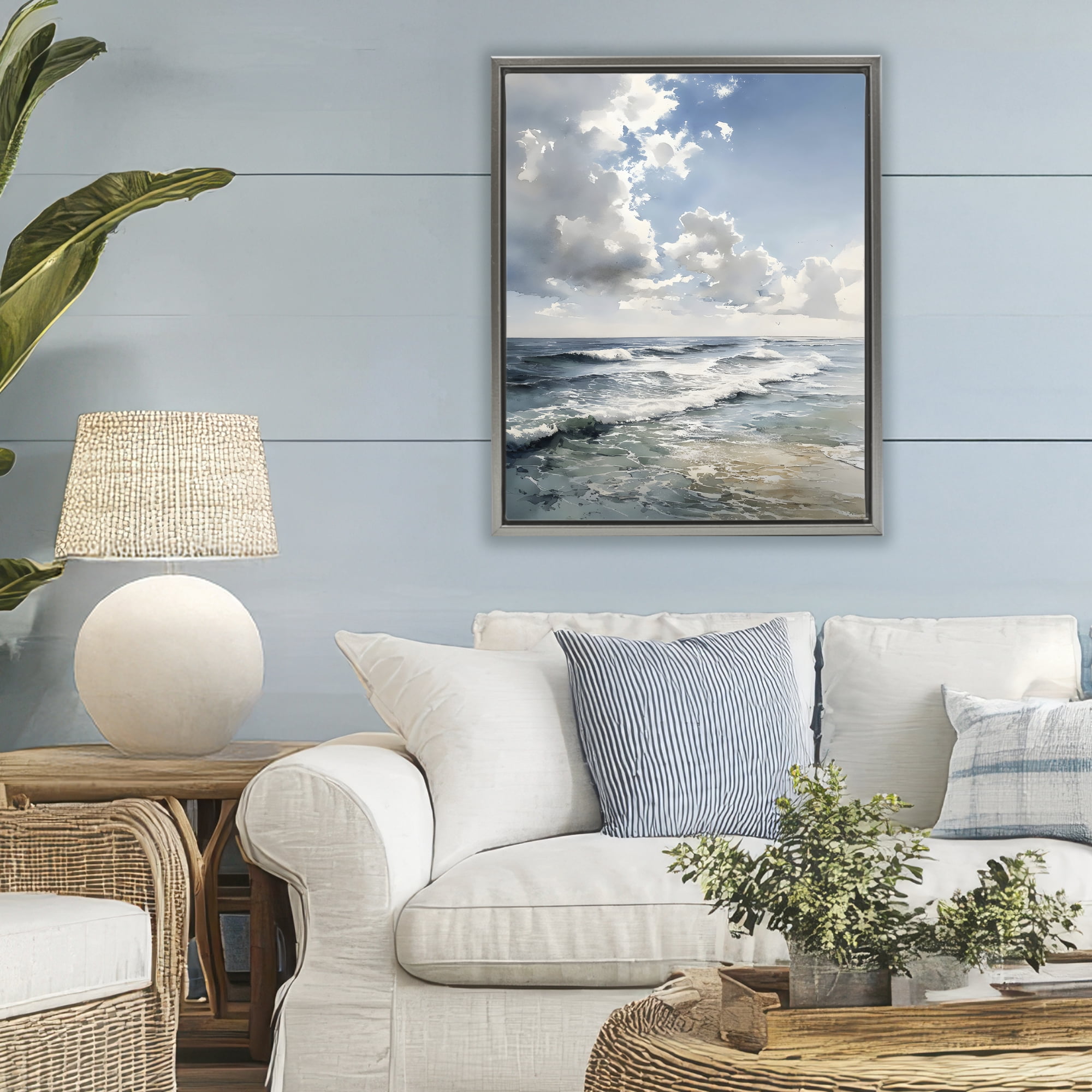 Stupell Industries Soft Waves & Clouds Gray Framed Floater Canvas Wall Art, design by Franklyn Gregory