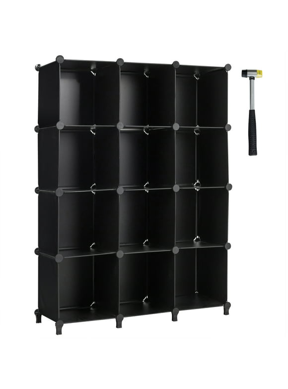 Gymax 12 Cube Storage Organizer Plastic Organizer Units w/ Steel Frame Black