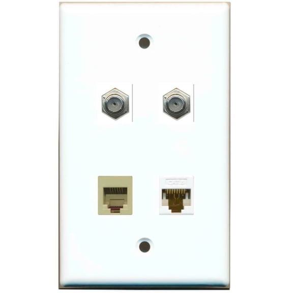 Ultra Spec Cables 2 Port Coax Cable TV- F-Type Phone RJ11 RJ12 Beige Cat6 Ethernet Wall Plate