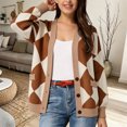 thumbnail image 2 of Women Y2k Cardigan Sweaters Argyle Long Sleeve Open Front Knitted Sweaters (Khaki XL), 2 of 6