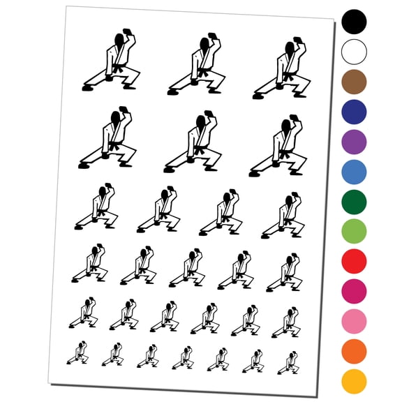 Kung Fu Martial Arts Crouch Stance Karate Gi Water Resistant Temporary Tattoo Set Fake Body Art Collection - White