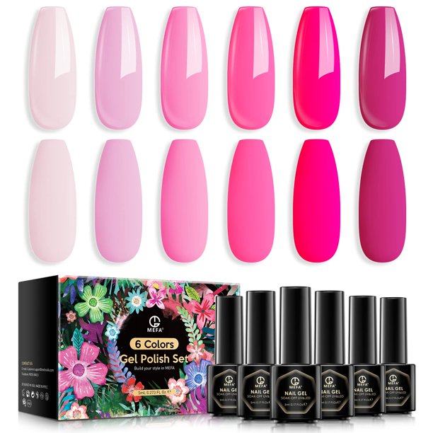 MEFA Juego de esmaltes de uñas de gel neutro, 6 colores, tonos de piel rosa desnudo, kit de esmalte de uñas de gel para todas las estaciones, popular cachemira, rosa, purpurina, marrón, kit de manicur
