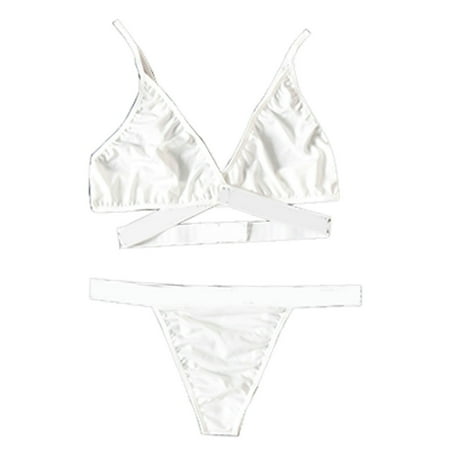 adviicd Swimsuit Women Women s Sexy Thong Bottom Two Piece Bikini Double Shoulder Straps Cute Swimsuit Triangle Bathing (White M)