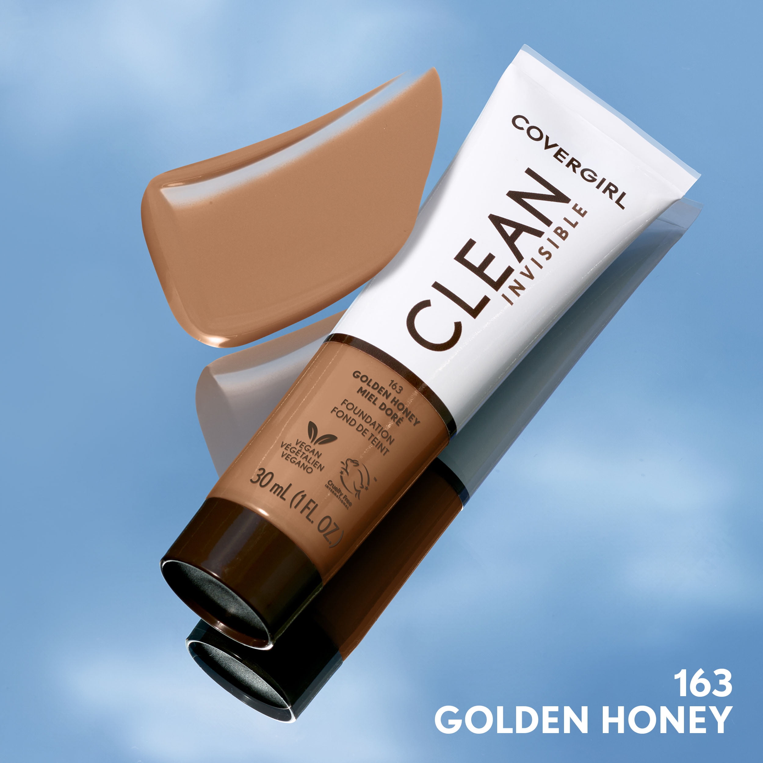 COVERGIRL Clean Invisible Liquid Foundation, 163 Golden Honey, 1.0 fl oz