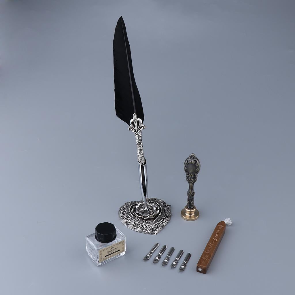 GUOOL Quill Dip Pen Holder Nibs Sealing Wax Teacher , as described Black