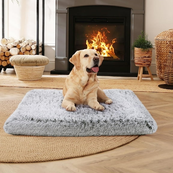 Qunler Dog Bed for Large Dogs, Washable Egg Crate Memory Foam Orthopedic Cozy Soft Long Plush Calming Pet Bed for Large Medium Size Dogs Crate, 36"x28", Gray
