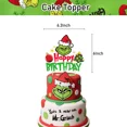 thumbnail image 1 of Grinch Christmas Birthday Party dinnerware Disposable Banner Cake Topper Hanging Flag Grinch Balloons Birthday Decoration set, 1 of 4