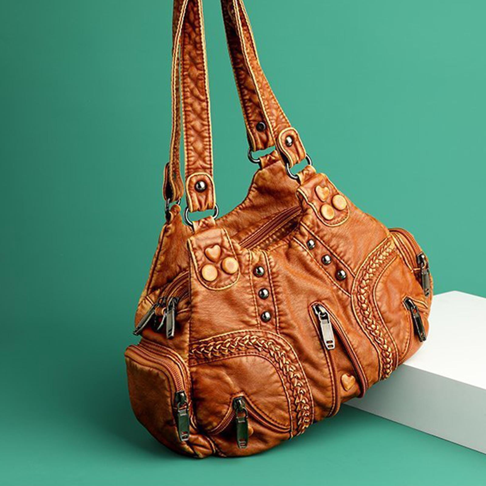 Vintage Shoulder Bag Adjustable Strap Gift Multipurpose PU Leather Clutch Purses Brown