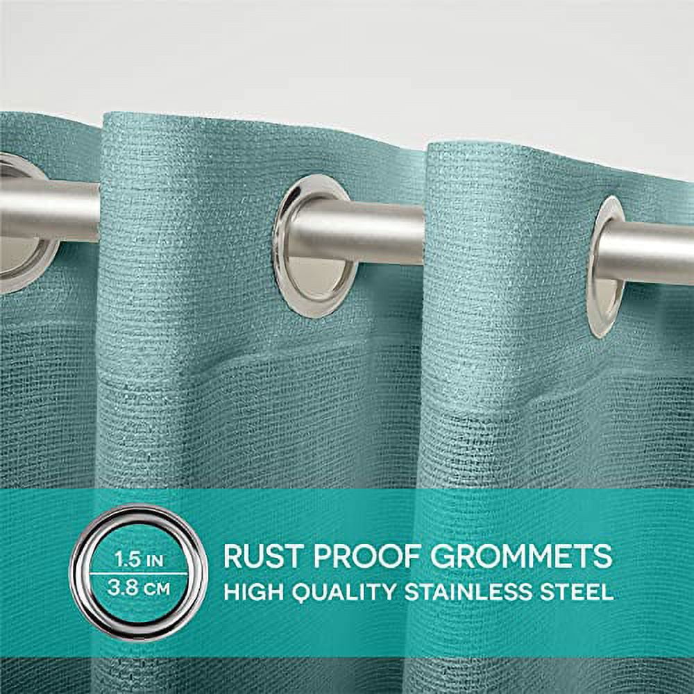 Exclusive Home Curtains Miami Semi-Sheer Textured Indoor/Outdoor Grommet Top Curtain Panel Pair, 54x96, Teal