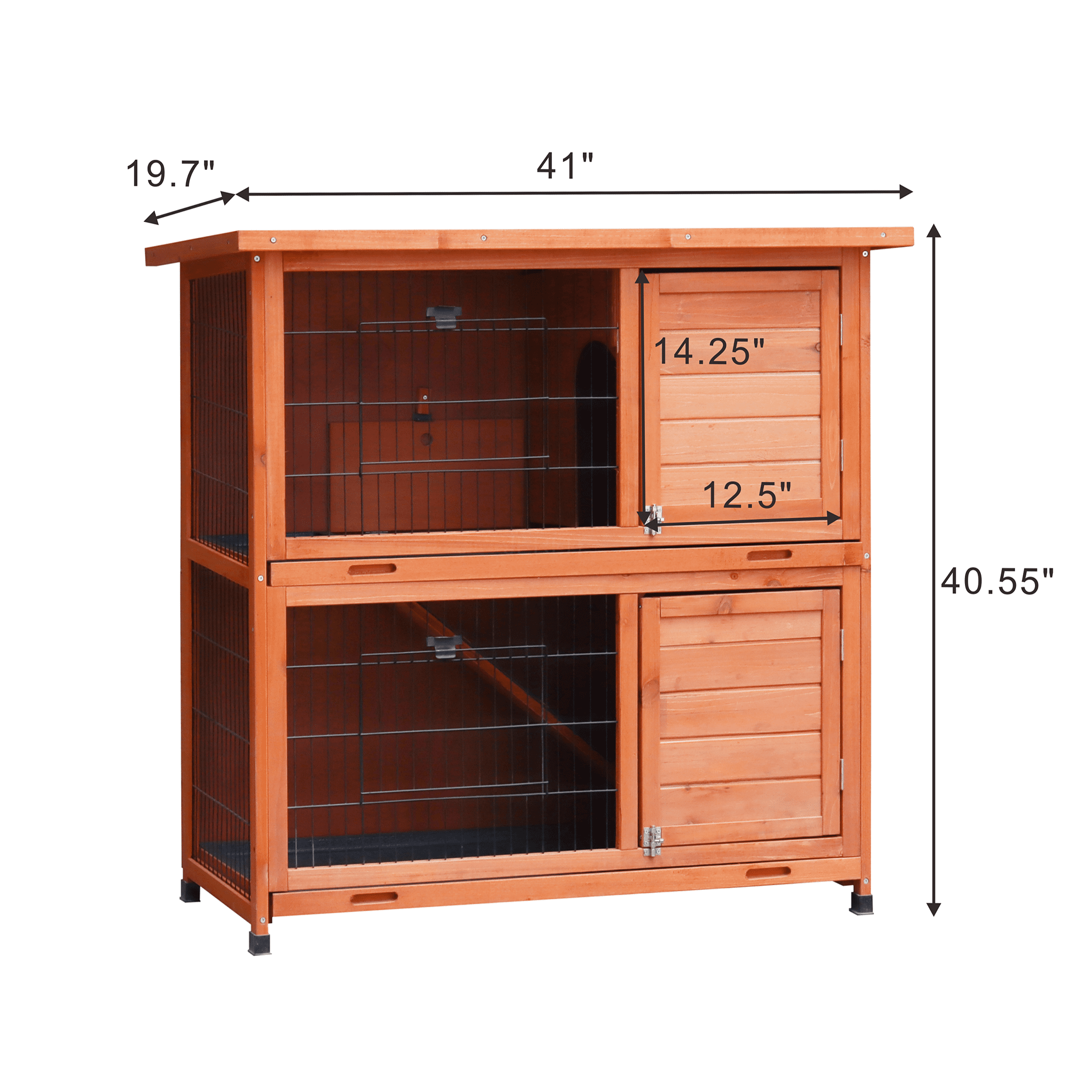 JERFIT 2-Story Rabbit Hutch with Outdoor Run, Natural Wood & Metal Bunny Cage, Waterproof Roof, No-Leak Pull-Out Trays, Non-Slip Ramp for Rabbits & Small Animals