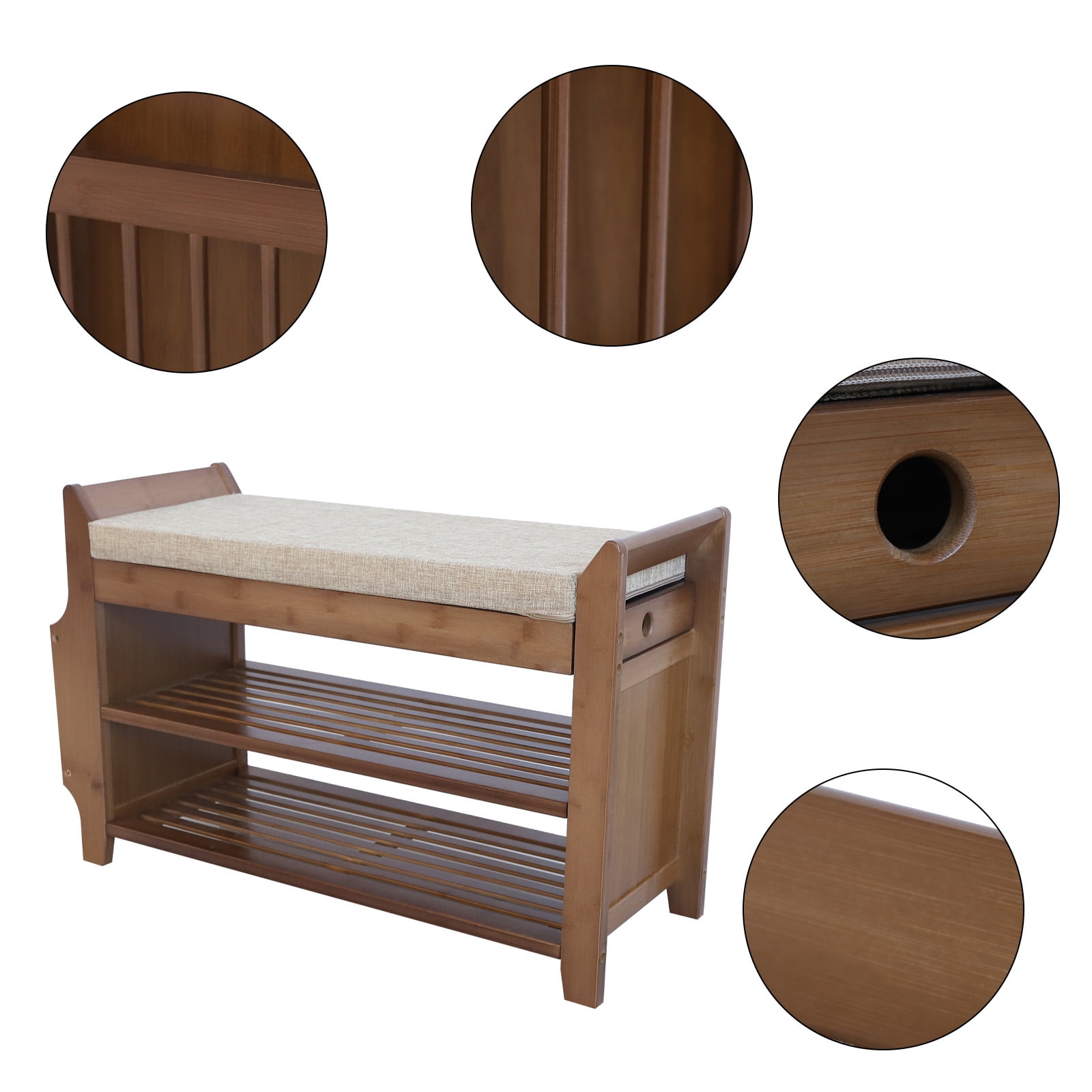 ANQIDI 2 Tier Shoe Rack Bench, Boot Organizer Bamboo Cushion Storage Shelf w/Soft Seat for Hallway Entryway