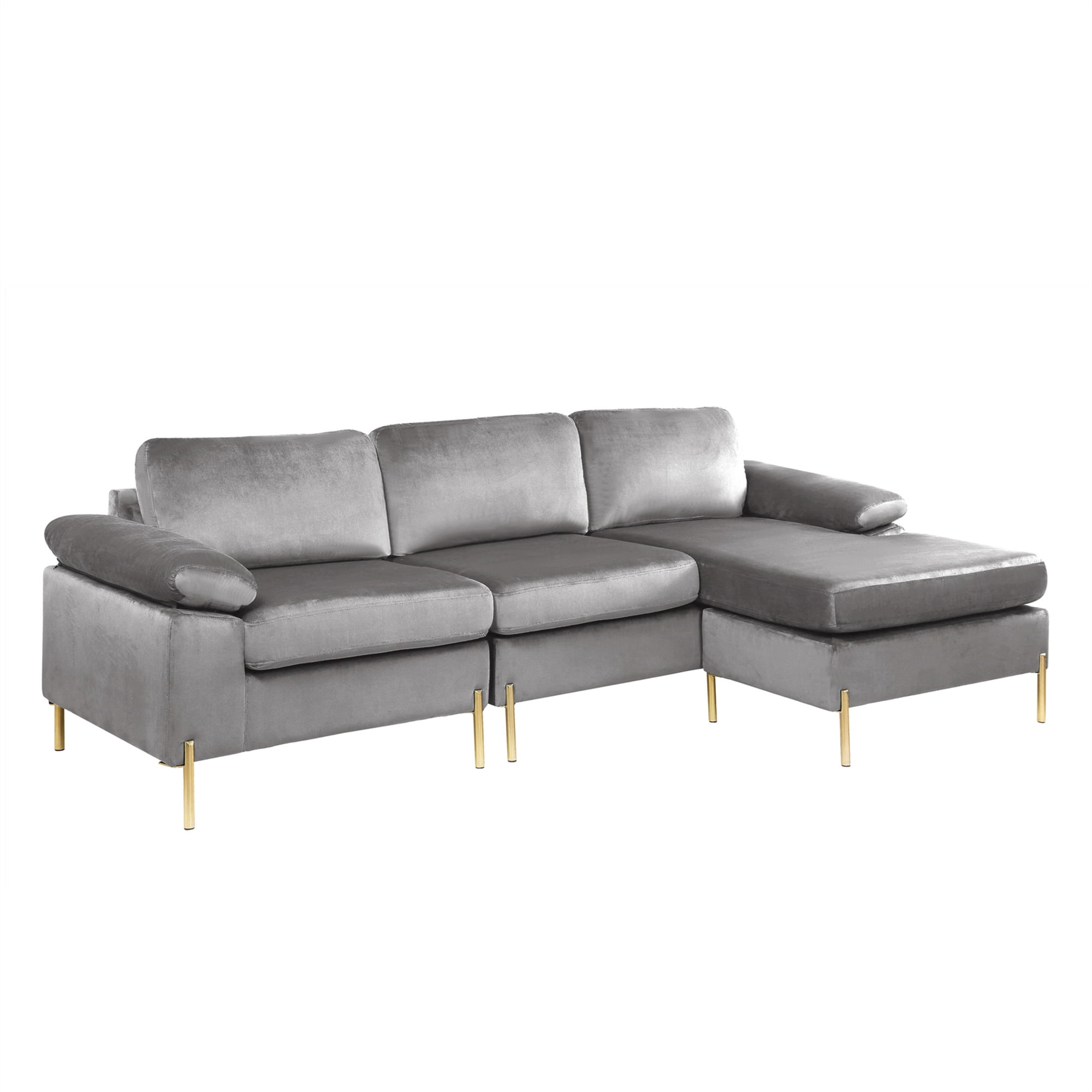Aukfa 101" Velvet Sectional Sofa Pillow Top Arm Sleeper Couch for Living Room, Gray