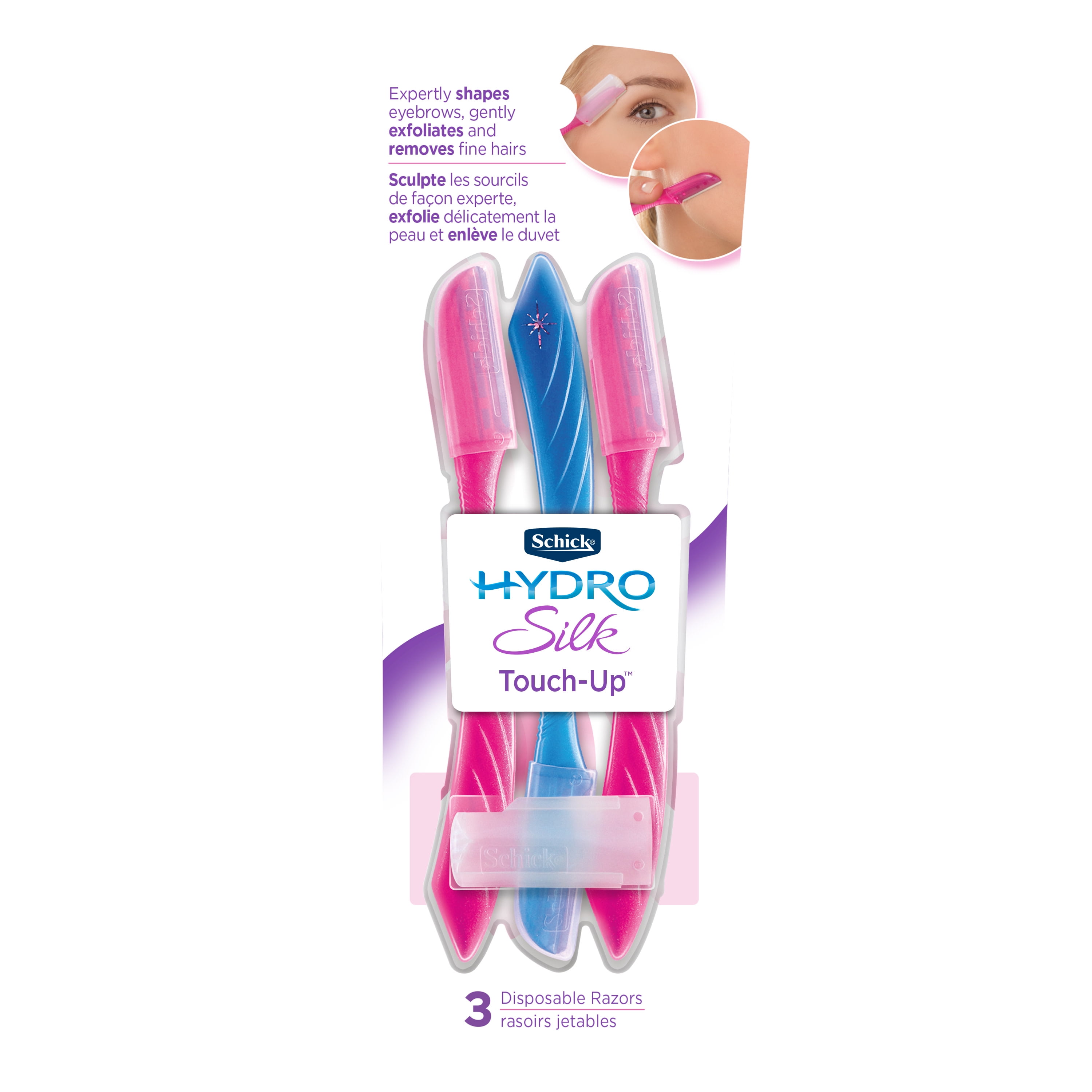 Schick Hydro Silk Touch-Up Multipurpose Exfoliating Facial Razor and Eyebrow Shaper, 3 ct