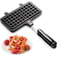 thumbnail image 1 of Máquina para hacer waffles antiadherente, máquina para hacer waffles para acampar de 8" con mango largo, sartén portátil de aluminio para hacer waffles, tostadora de sándwiches, desayuno, horneado de, 1 of 4