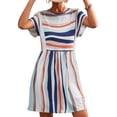 thumbnail image 5 of Robe d'Été, Simple Ronde Cou Type Lose Robe d'Été Décontractée Manches Courtes pour l'École Orange Blanc L, 5 of 5