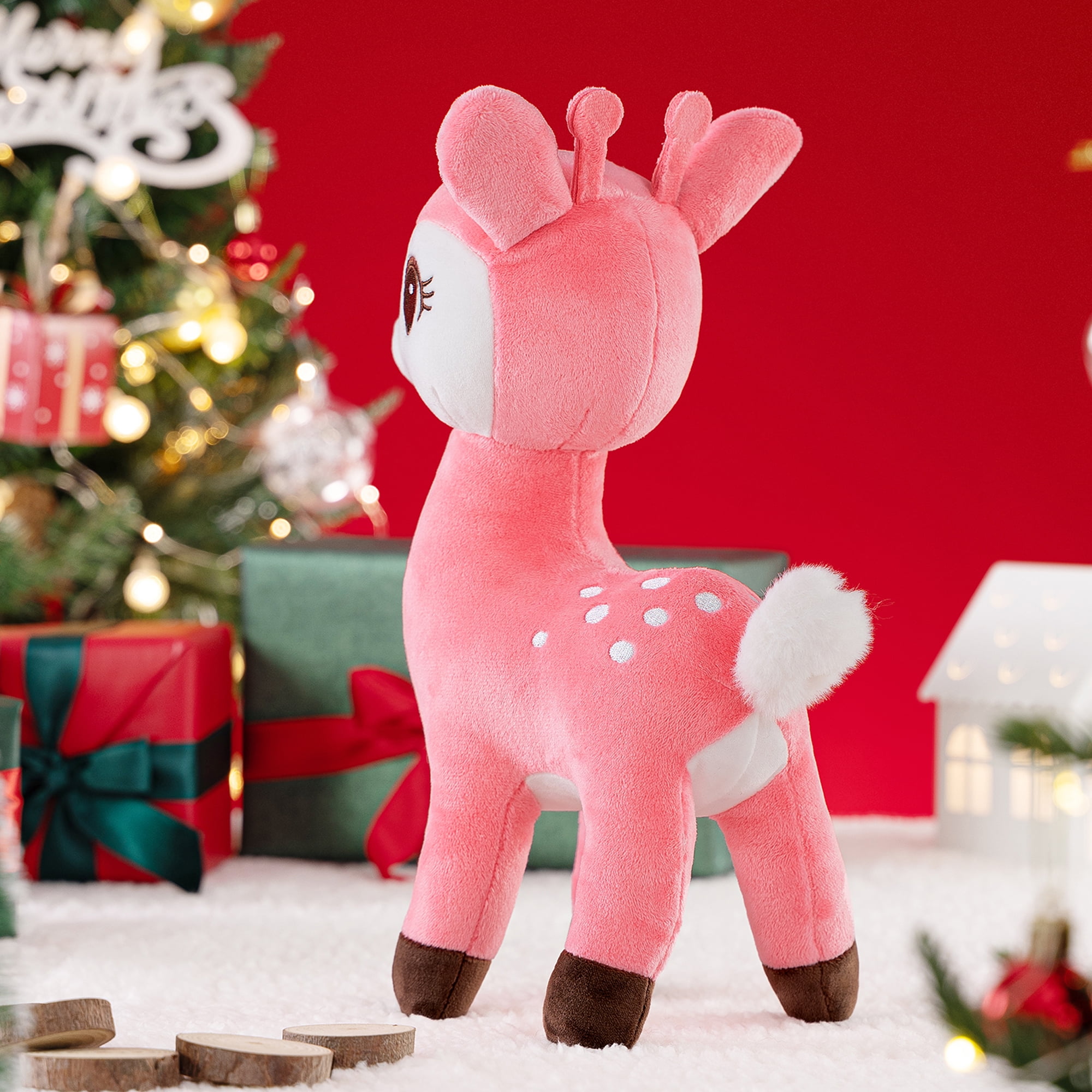 Lazada Sika Deer Stuffed Animal Toys Plush Christmas Deer Christmas Decoration Christmas Toy Pink 12