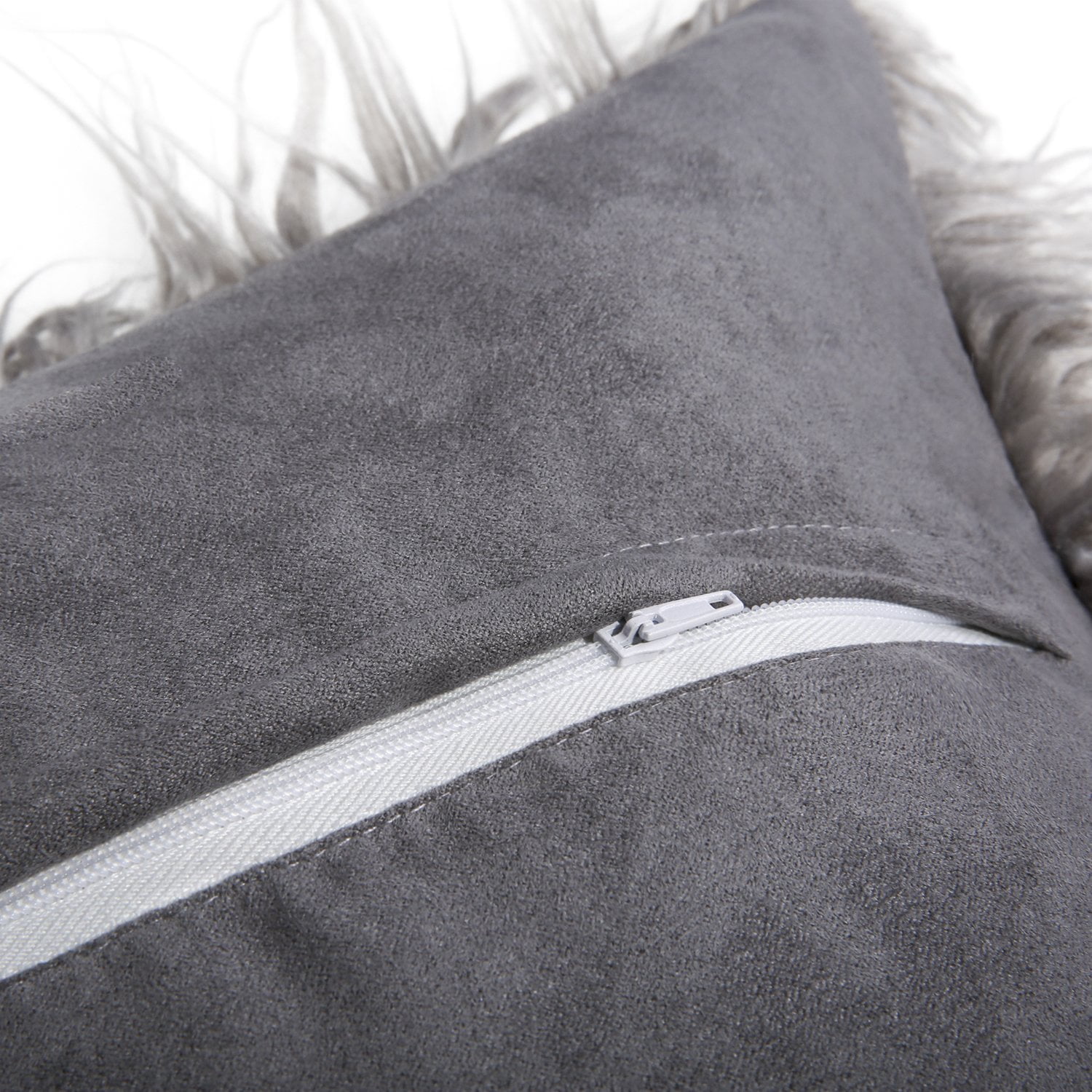 Phantoscope Merino Style Faux Fur Series Decorative Throw Pillow Cover, 18" x 18", Gray, 2 Pack