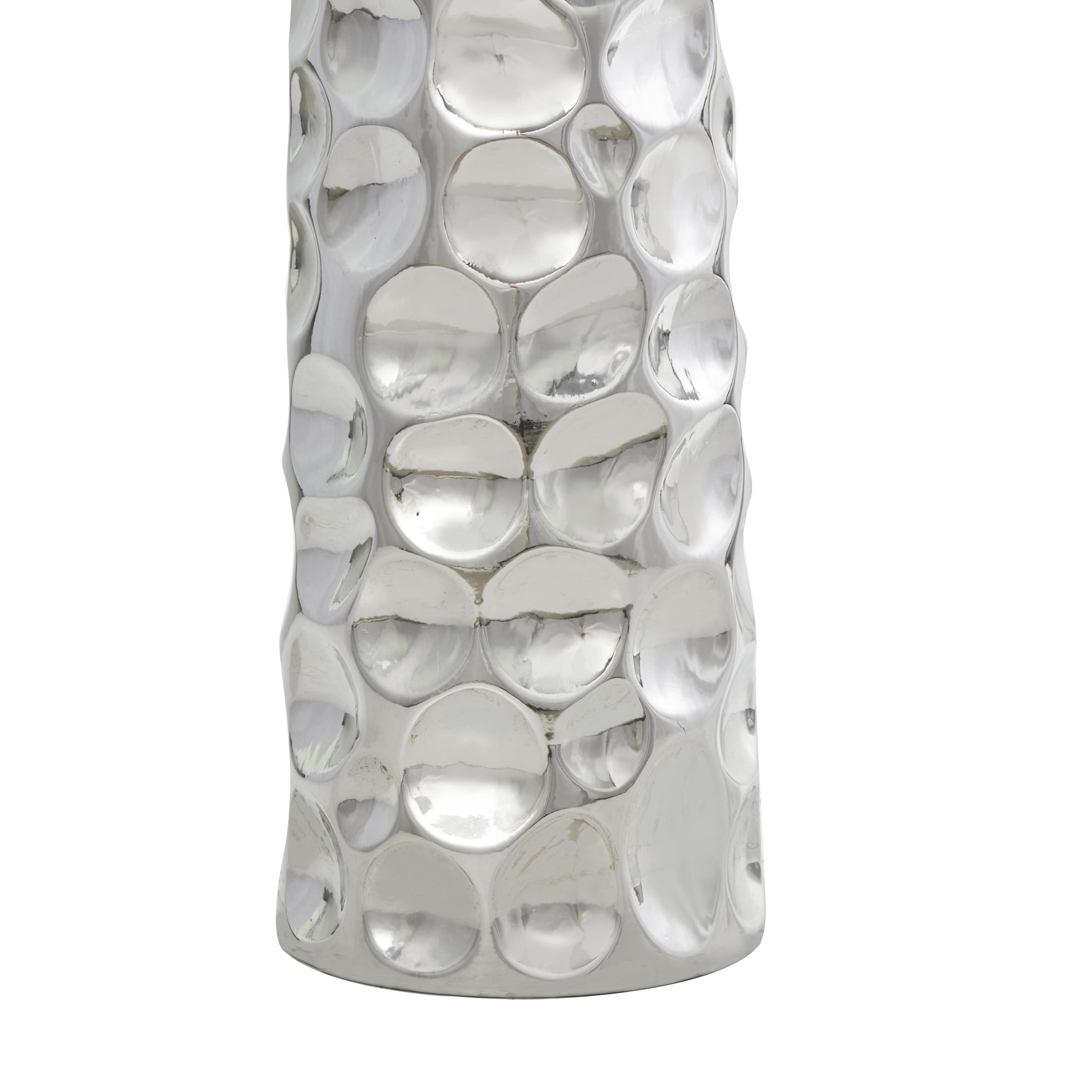 DecMode 39" Geometric Bubble Silver Ceramic Vase with Concaved Circles