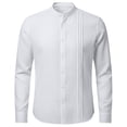 thumbnail image 3 of BUWTTED Shirts for Men Pure Color Crew Neck Long Sleeve Pleated Spring Fall Casual Button Down Business Work White Shirt M, 3 of 5