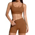 thumbnail image 2 of Women's Sports Set Gym 2 Piece Yoga Bra High Waist Seamless Shorts Outfit,Workout Activewear for Jogging Training Dance Running Coffee S, 2 of 7
