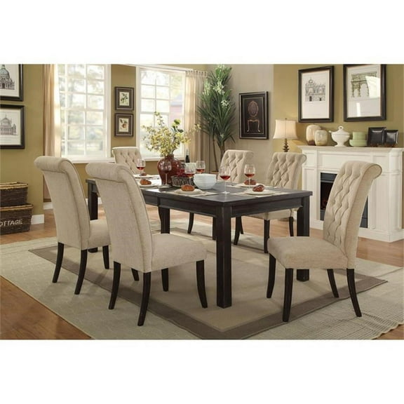 Furniture of America Sinuata Wood 7pc Extendable Dining Set in Black and Beige