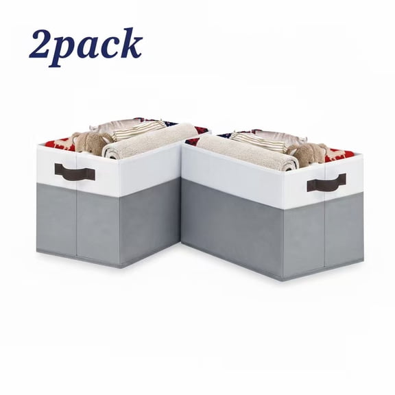 2 Pack Foldable Thick Fabric Blanket Storage Bags, Containers for Organizing Bedroom, Closet, Clothing, Comforter,Closet Organization with Handle,Grey