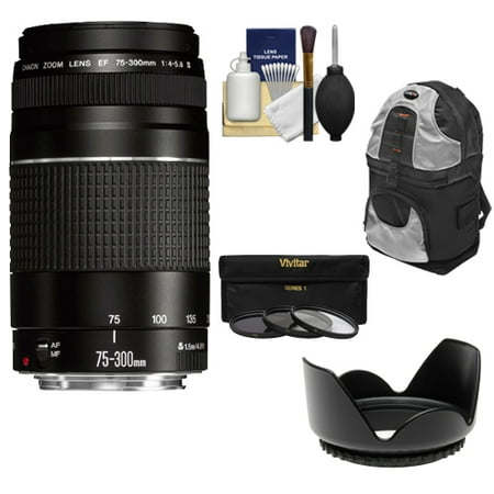 Canon EF 75-300mm f/4-5.6 III Zoom Lens with Backpack + 3 UV/CPL/ND8 Filters + Hood + Kit for EOS 5D Mark II III, 6D, 7D, 70D, Rebel T3, T3i, T5, T5i, SL1