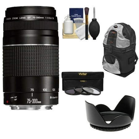 Canon EF 75-300mm f/4-5.6 III Zoom Lens with Backpack + 3 UV/CPL/ND8 Filters + Hood + Kit for EOS 5D Mark II III, 6D, 7D, 70D, Rebel T3, T3i, T5, T5i, SL1 Cameras