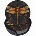 thumbnail image 1 of wonima02 6 Pcs Gold Dragonfly Floral Leather Coasters for Drinks with Holder Coaster Sets Drink Table Cup Coasters for Living Room Kitchen Coffee Decor, 1 of 1