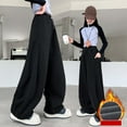 thumbnail image 2 of BiZtdJrK Fleece Sweatpants for Girls Solid Color Casual Drawstring Trouser Baggy Wide Leg Athletic Pants with Pockets Black, 2 of 10