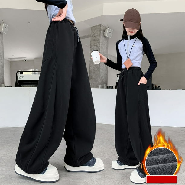 Cowsor Girl's Wide Leg Sweatpants High Elastic Waist Straight Leg Baggy Jogger Pants with Pocket