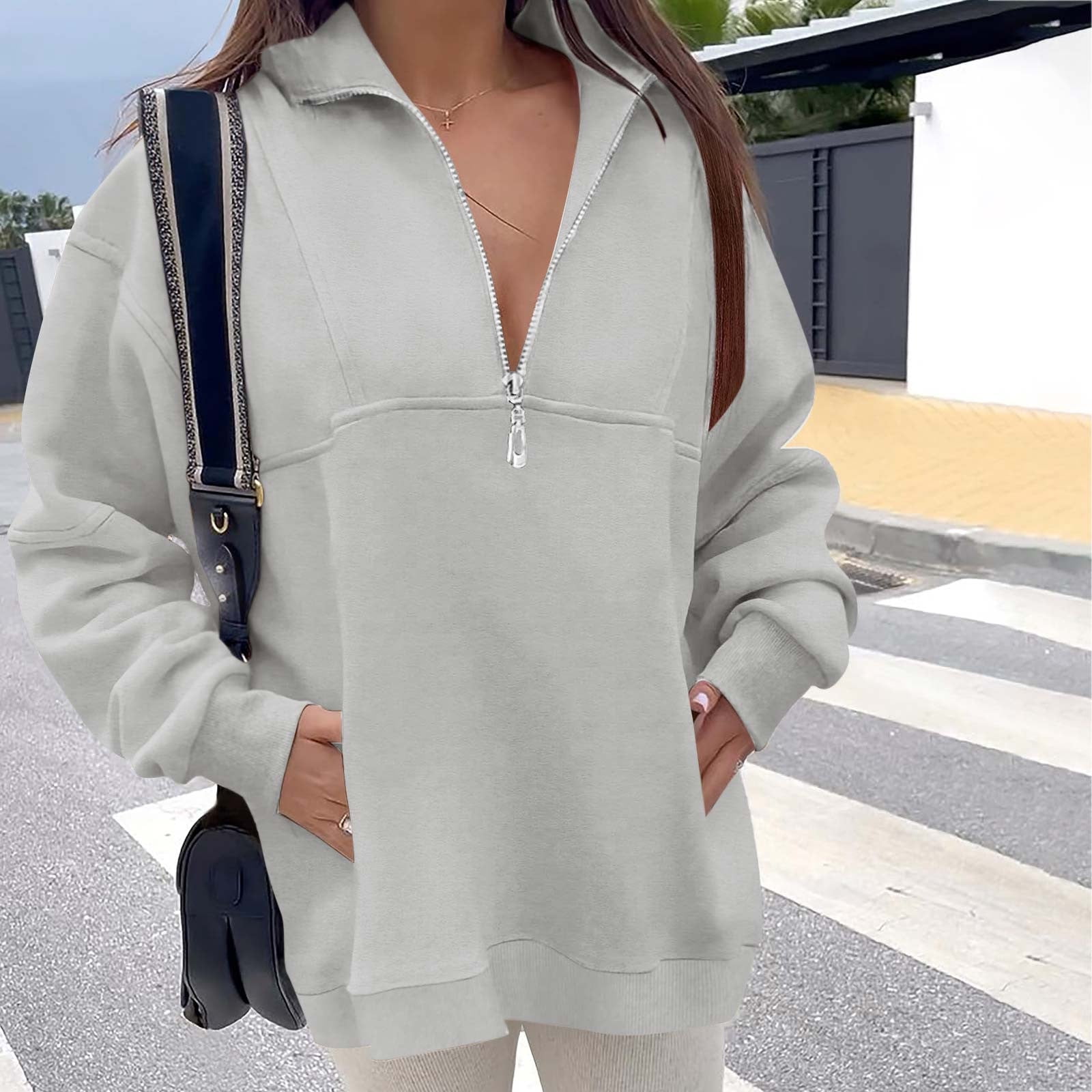 Jacenvly Sweatshirts For Women Clearance Long Sleeve Solid Lapel