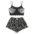 thumbnail image 2 of Womens Halloween Pajama Sets Print Lettuce Trim Top and Shorts Cute Funny Skeleton Pajama Sets Sleepwear, 2 of 5