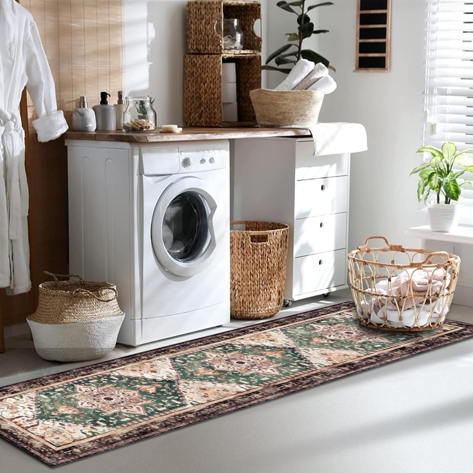 2'x8' Runner Rug for Hallway Floor, Yamaziot Washable Rug Carpet with Rubber Backing, Non Slip Rug Runner Vintage Mat for Bedroom, Laundry, Coffee