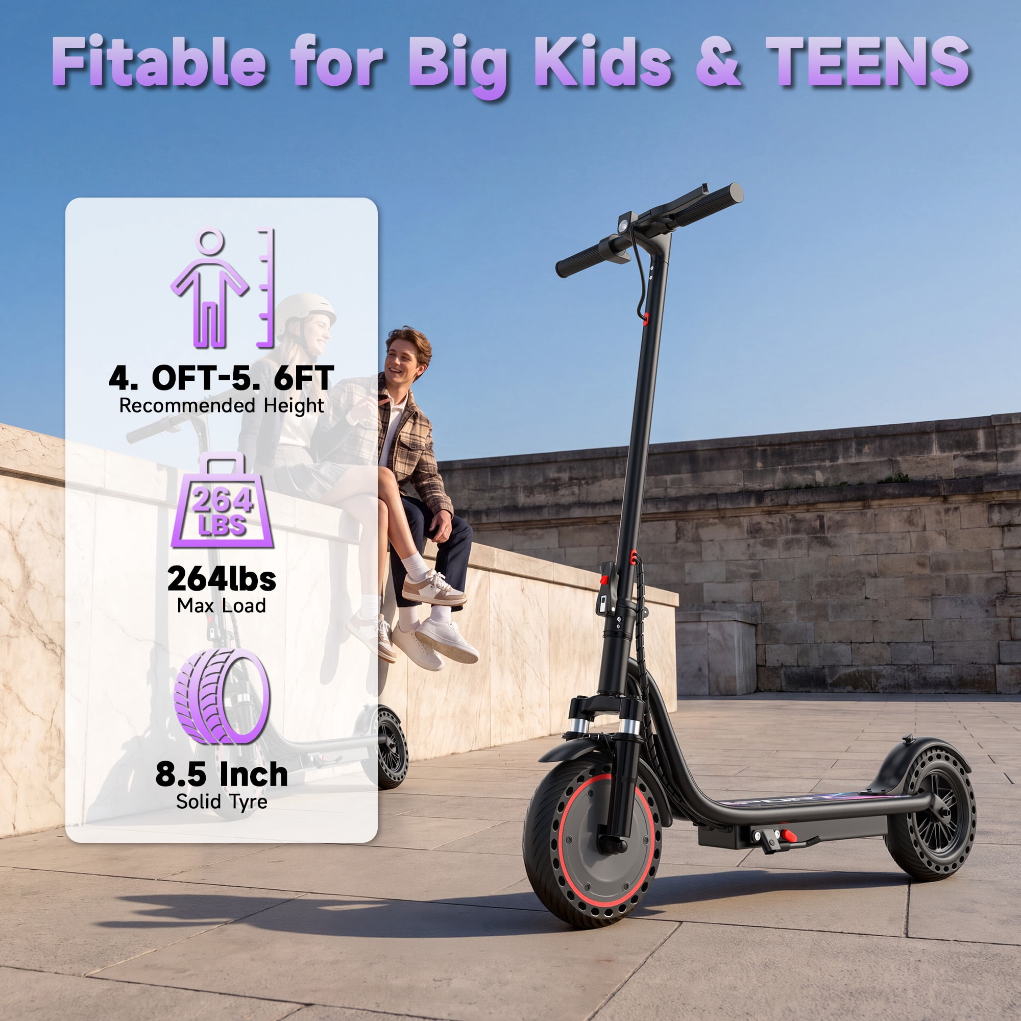 Electric Scooter with Seat, 8.5" E Scooter for Adults Max Speed 19 MPH, Powerful 350W Motor, 22 Miles Long Range, Max Speed 19 MPH