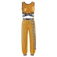 thumbnail image 2 of Hansber Kids Girls Jazz Hip-hop Costume Shiny Sleeveless Crop Top and Pants Set 2 Piece Street Dance Outfits Gold 16, 2 of 5