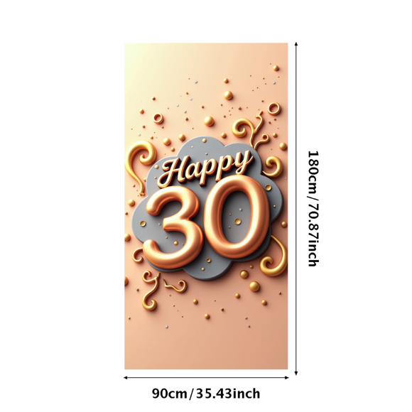 Elegant 30th Birthday Banner with Golden Accents Happy Backdrop Party Decoration Photography Props Celebration Supplies Decor Background Balloon Themed Event Decorations