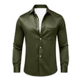 thumbnail image 5 of TKKCS Mens Glossy Satin Dress Shirts- Lapel Lightweight Button Down Long Sleeve Business Casual Wedding Shirts with Chest Pocket Army Green Size M, 5 of 6
