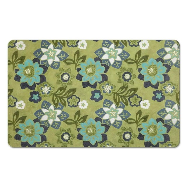 Small Distressed Floral Carpet - Green 20x32 Inch Non-Slip Modern Rug for Entryway, Bedroom, Bathroom, Laundry Room - Accent Washable Floor Rug