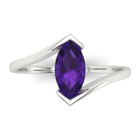 Solitaire Engagement Ring for Women - 1ct Natural Amethyst in 18K White Gold Promise Ring
