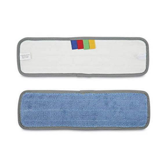 Microfiber Wet Mop Head, Blue, 18 x 5, Split Microfiber, Hook and Loop Back, Dozen | Bundle of 2