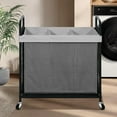 thumbnail image 2 of Laundry Hamper 3 Section, 120L Rolling Laundry Sorter Cart with Removable and Washable Liner Bag, Rolling Clothes Hamper with Metal Handle for Laundry Room and Bedroom, Gray, 2 of 14