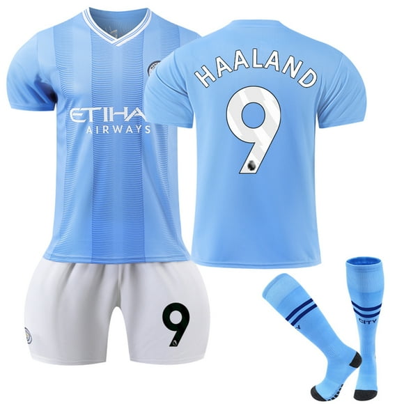 2023-2024 Manchester City Home Kids Football Kit No. 9 Haaland Goodies 3-4years