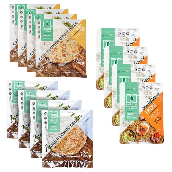 Dare To Be Different 4 Cauliflower Crusts, 4 Original Crisps, 4 Margherita Pizzas Bundle, 12 Pack