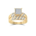 thumbnail image 2 of 10kt Yellow Gold His Hers Round Diamond Cluster Matching Wedding Set 1/12 Cttw, 2 of 4