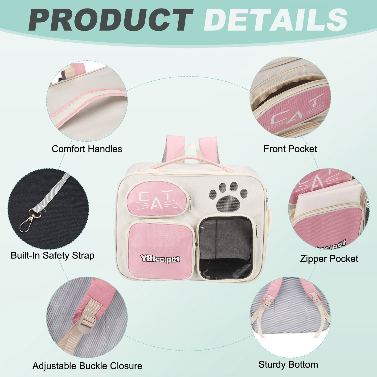 Uxcell Cat Backpack Carrier, Breathable Dog Backpack for Cats or Small Dogs Pink